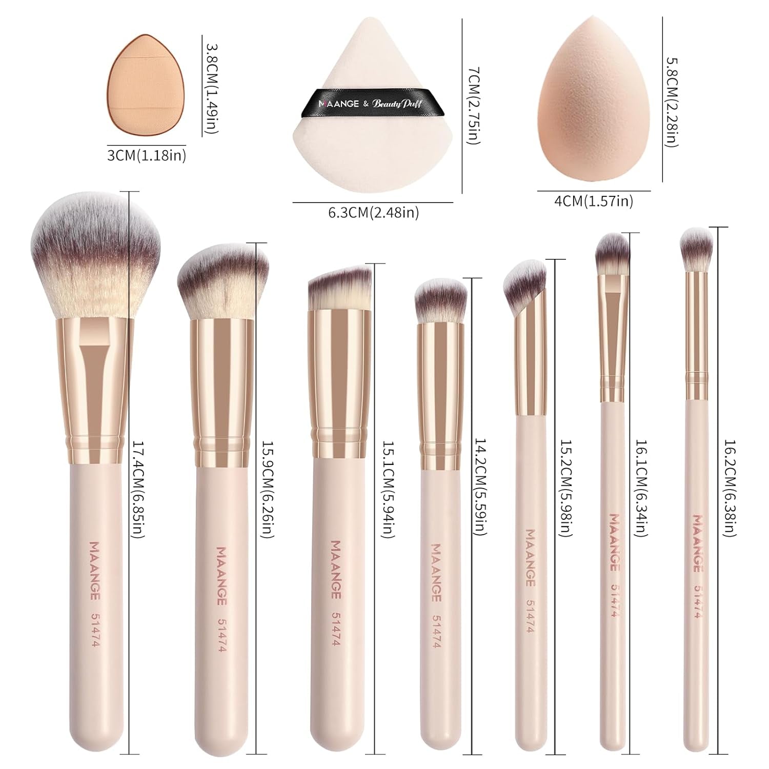 Makeup Brush Set 15 Pcs Makeup Tool Set Premium Synthetic Foundation Powder Concealers Eye Shadows Blush Brush Set with Makeup Brushes Bag (Beige)
