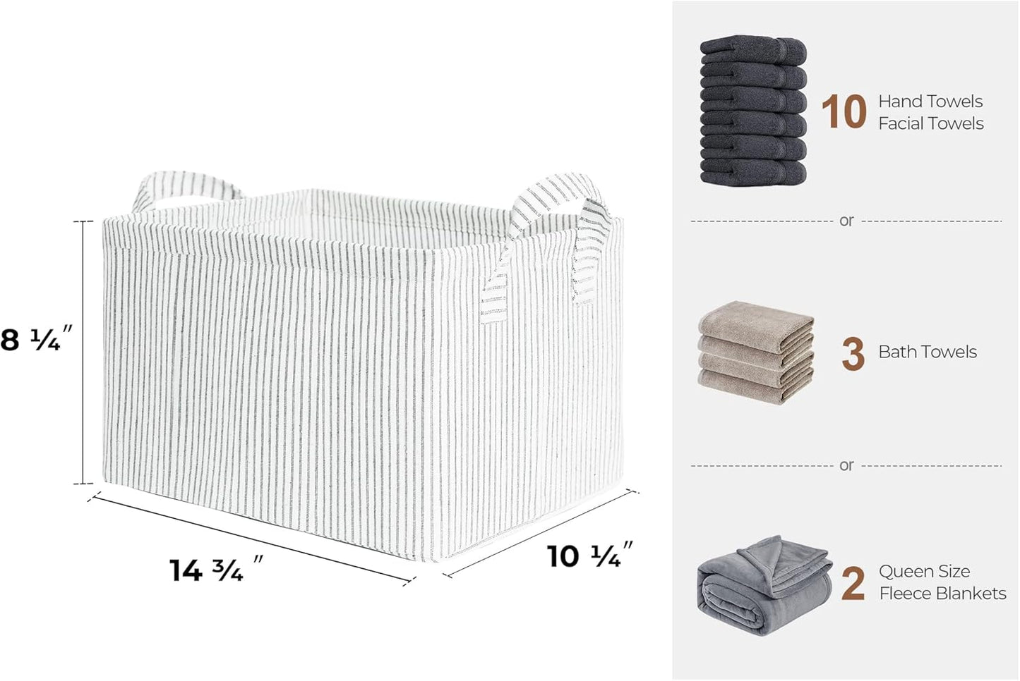 Storage Bins, Shelves Baskets for Organizing, Fabric Closet Organizers with Handles, Metal Frame, Gray and White Stripes, 2-Pack