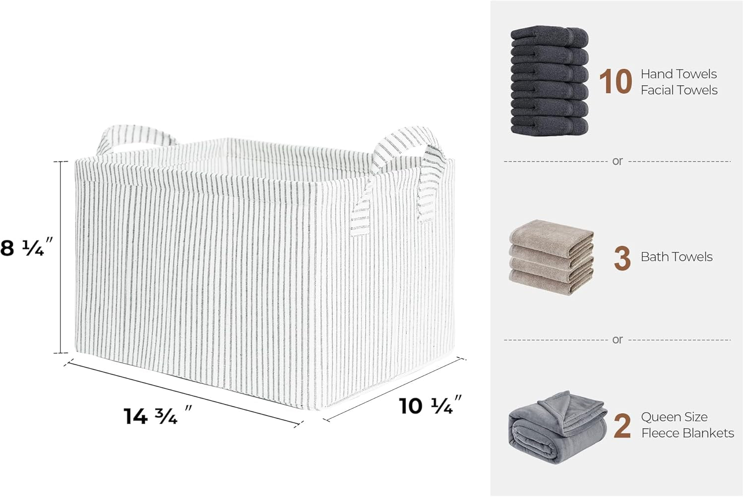 Storage Bins, Shelves Baskets for Organizing, Fabric Closet Organizers with Handles, Metal Frame, Gray and White Stripes, 2-Pack