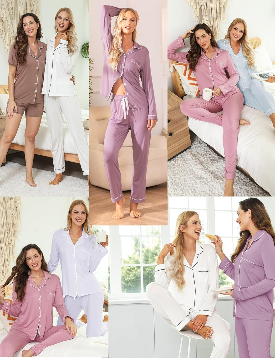 Pajamas Set for Women Long Sleeve Sleepwear Soft Button down Shirt with Long Pants Pj Lounge Sets S-XXL