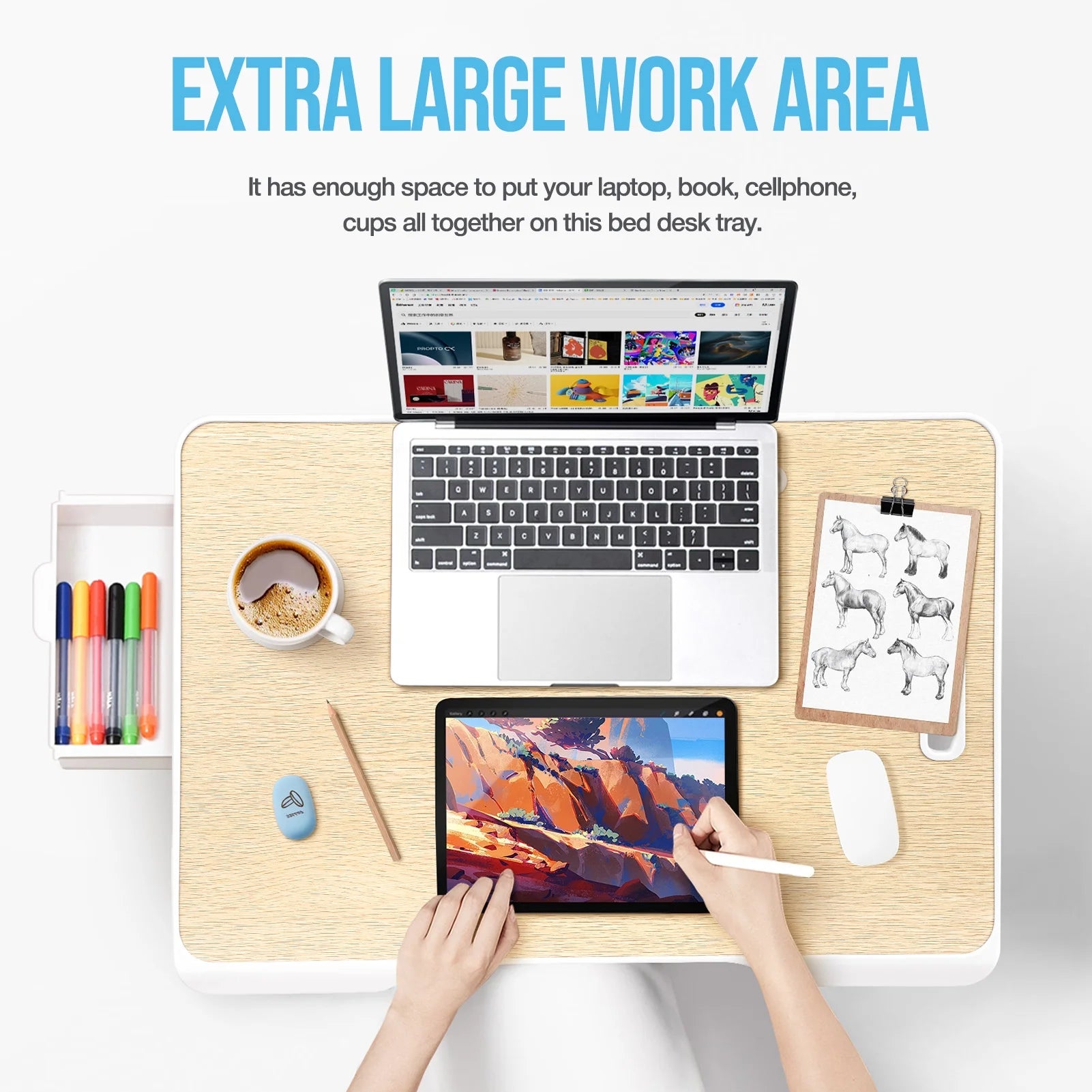 Large Lap Desk for Bed | Laptop Table, Portable Desk, Bed Laptop Desk, Bed Table for Laptop | Floor Table, Floor Desk for Adults (Teak) School Supplies