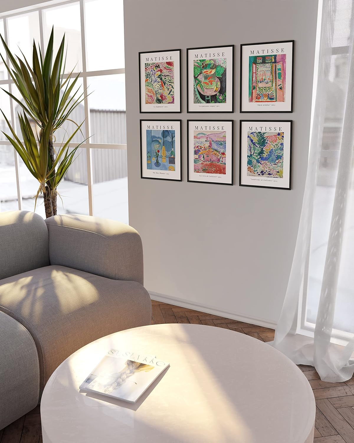 Matisse Prints with Frame - Set of 6 Matisse Poster, Contemporary Matisse Wall Art, Boho Vintage Posters for Room Aesthetic (Beige Frame, 11X14)