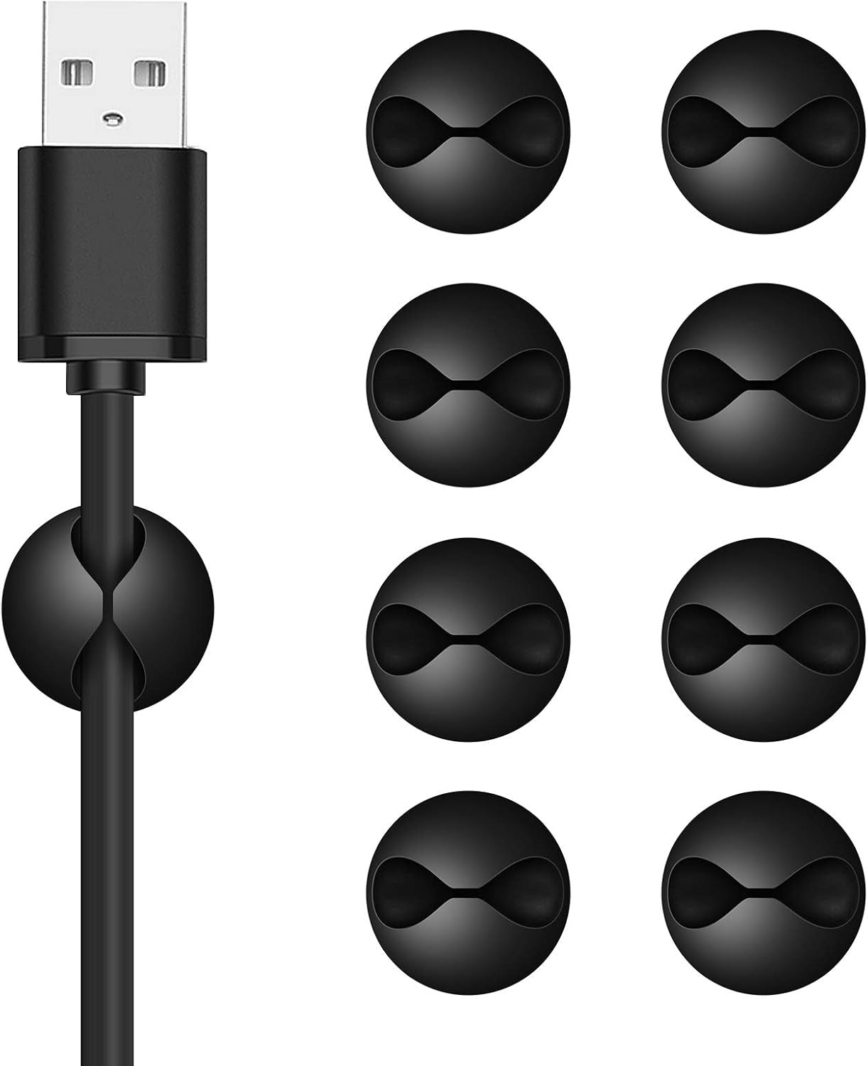 8 Pack Adhesive Cable Clips, Cable Cord Holder Organizer Management System for Desk, Wire Clips for All Your Computer, Electrical, Charging or Mouse Cord, Black