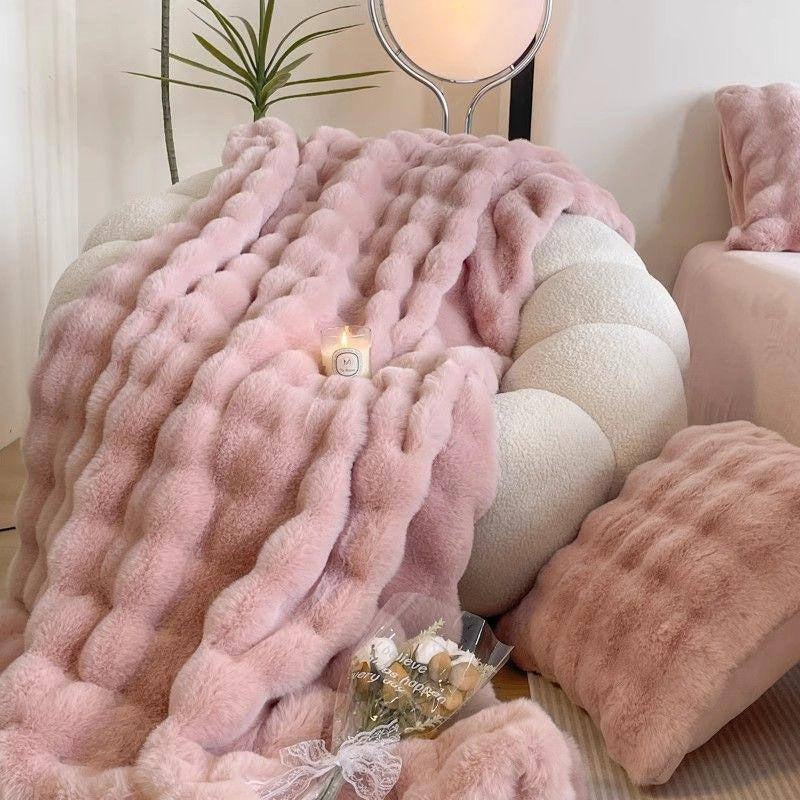 LATB Plush Soft Pink Faux Fur Throw Blanket 50 X 60 In. Fluffy Blanket