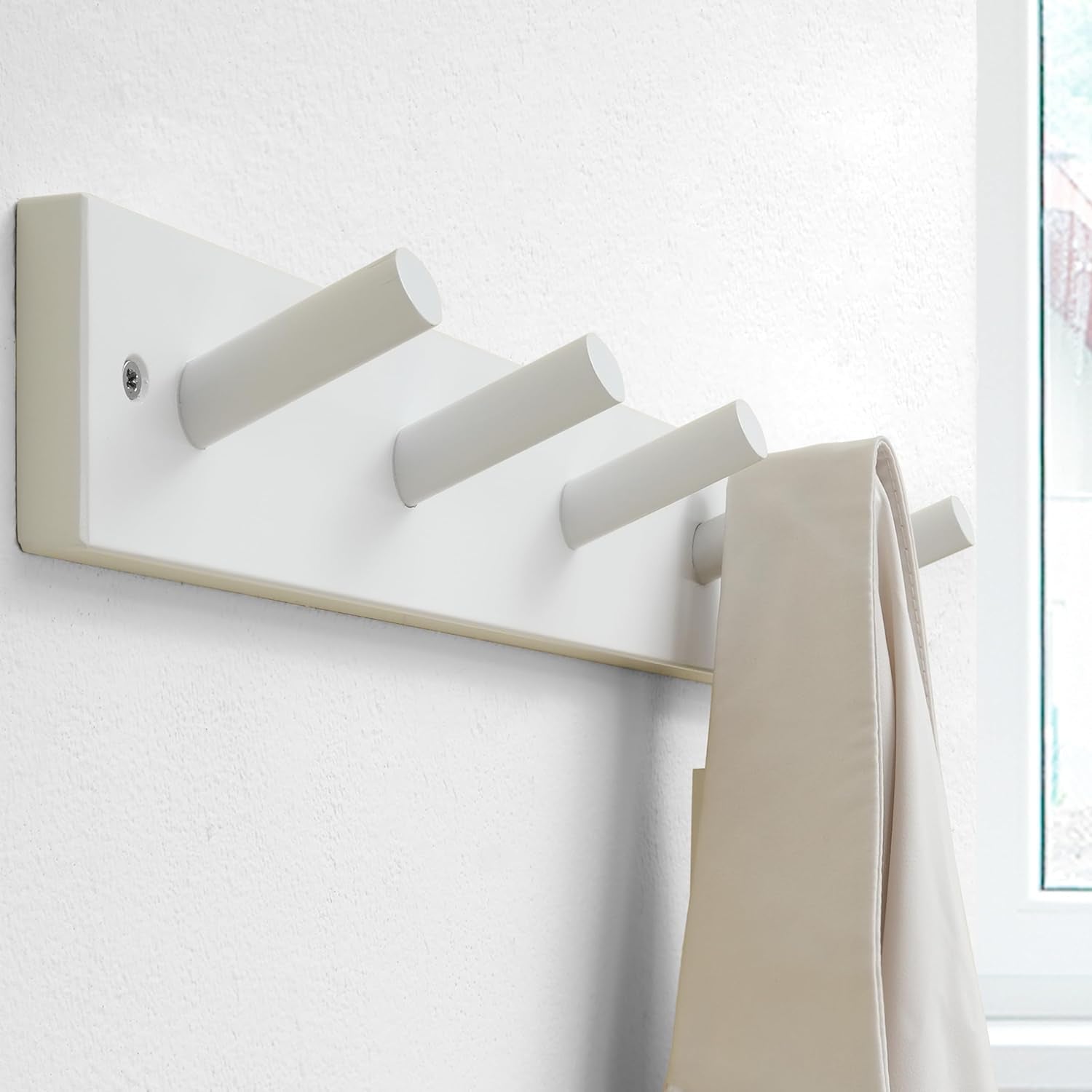 Wooden Wall Mounted Coat Rack,16'' Hole to Hole, 5 Pegs Bamboo Wall Hook for Hanging Clothes Robes Towels Hats,White