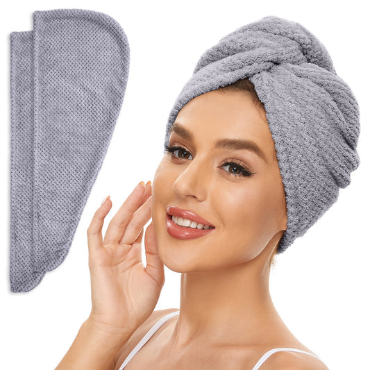 Microfiber Hair Towel for All Hair Style, 2 Pack Super-Absorbent & Quick Drying Hair Towels - Perfect for Women, Men and Kids (Gray)