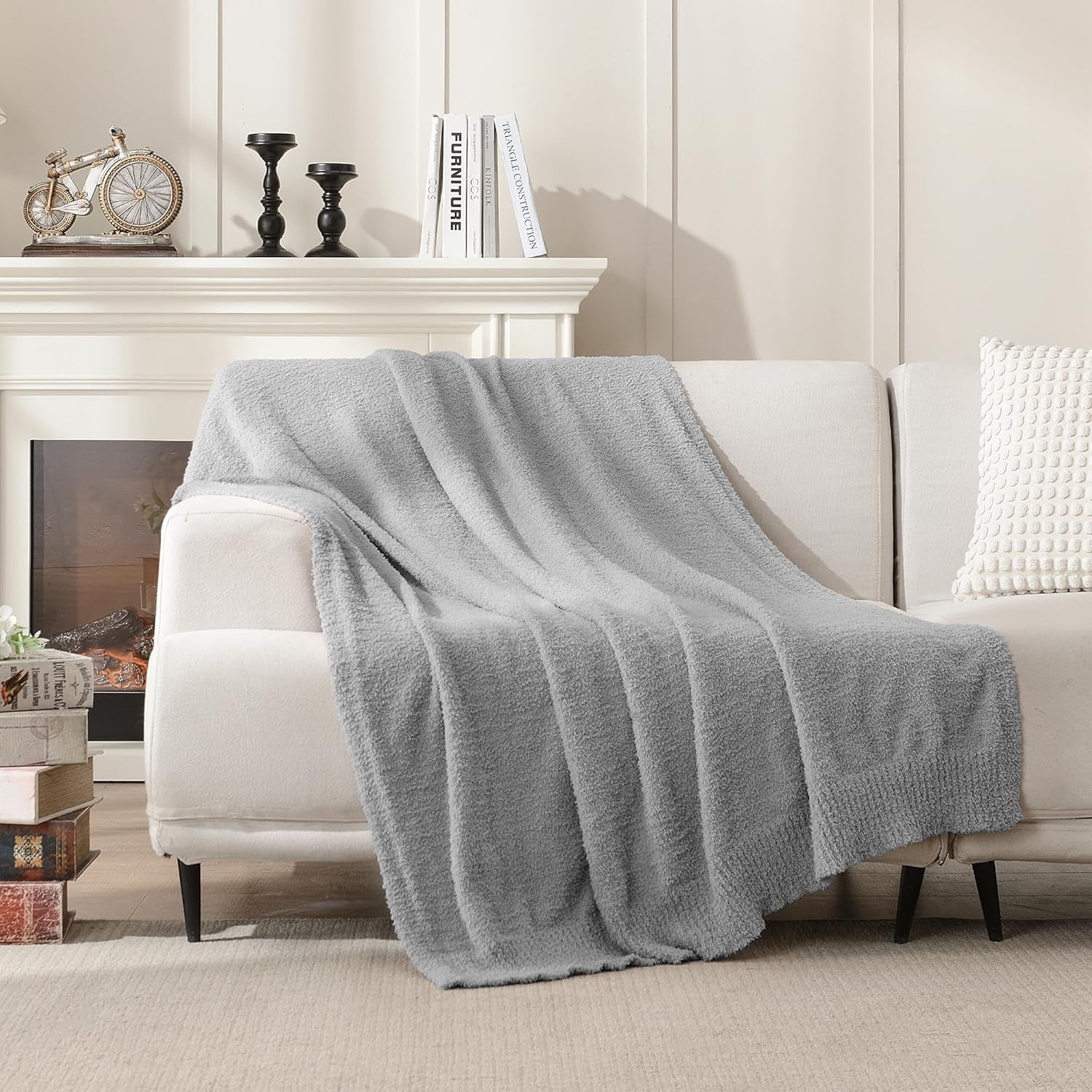 Grey Knit Throw Blanket Knitted Boucle Blankets Decorative Soft Fuzzy Throw Bed Blanket for Women Couch 50X60 Inches Grey