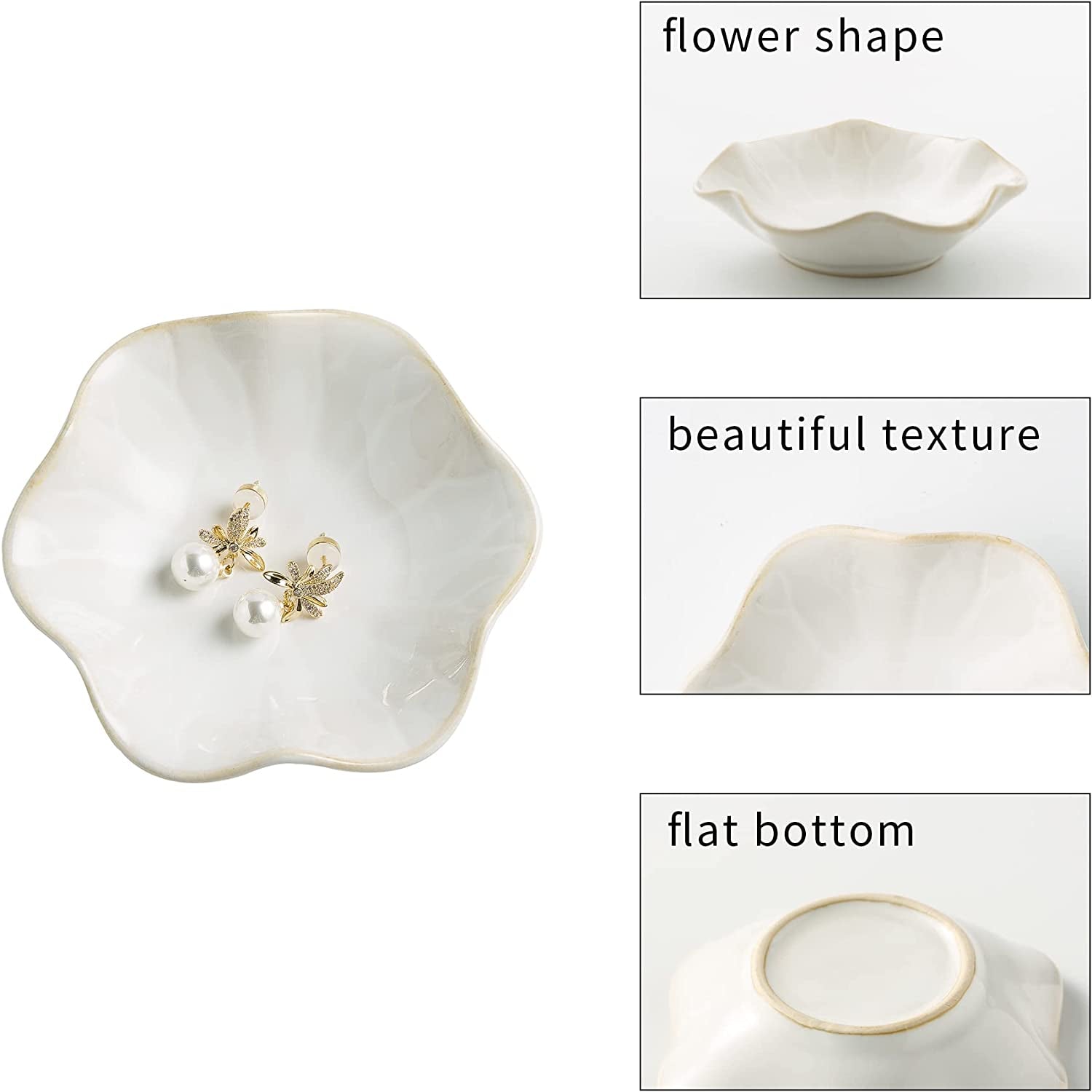Jewelry Dish Tray, Ring Dish, Ceramic Trinket Tray, Key Bowl, Decorative Plate, for Friends Sisters Daughter Mother (Milky White)