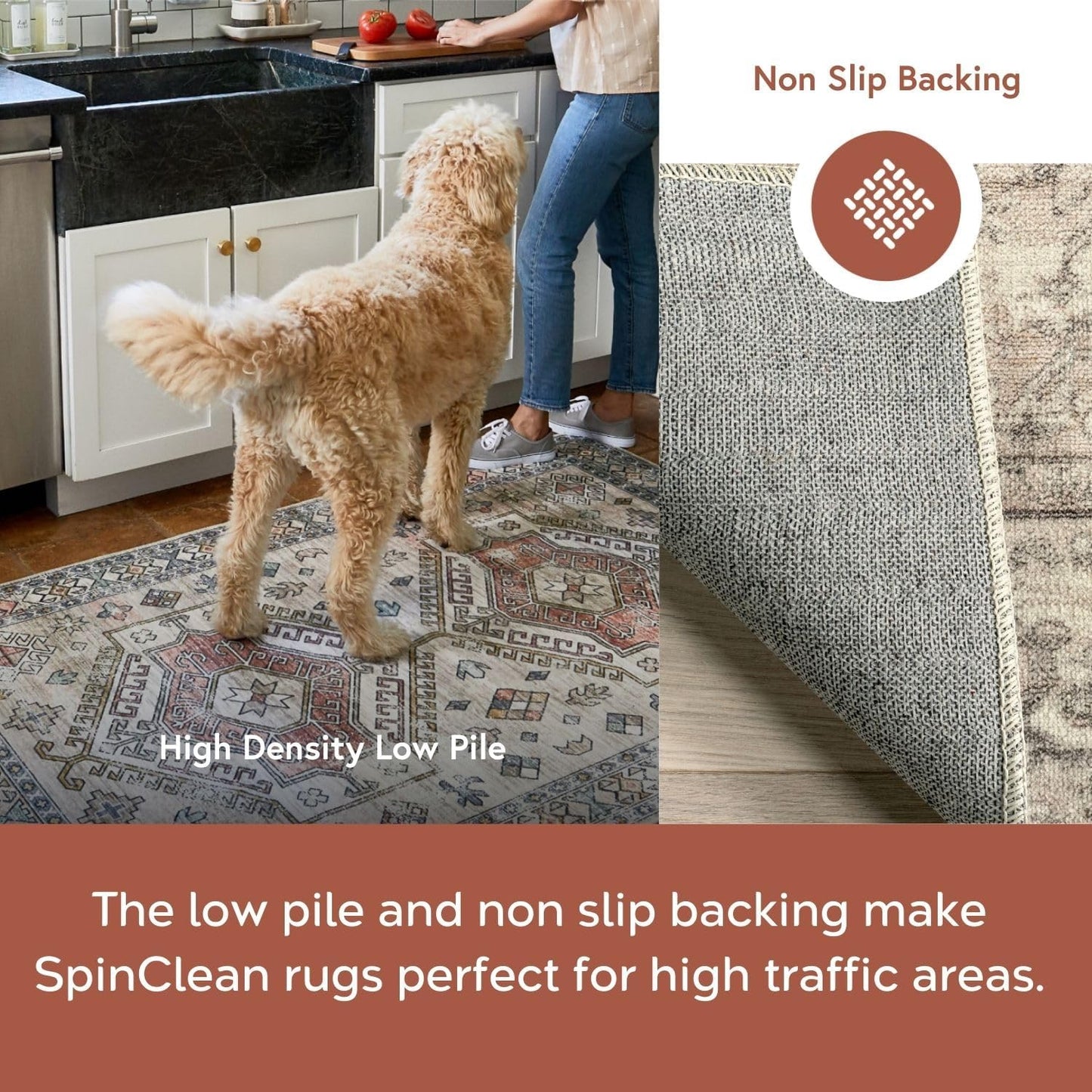 4' X 6' Spinclean Machine Washable Stain-Resistant Area Rug with Non Slip Backing, Low Profile for Living Room, Bedroom, and Dining Room, Brielle Grey/Tan