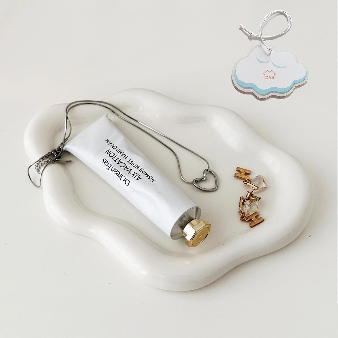Jewelry Dish Trinket Tray for Women, Ring Dish Holder, Unique Cloud Shape Ceramic Plate Cute Things Vanity Aesthetic Room Decor Mother'S Day Birthday (White)