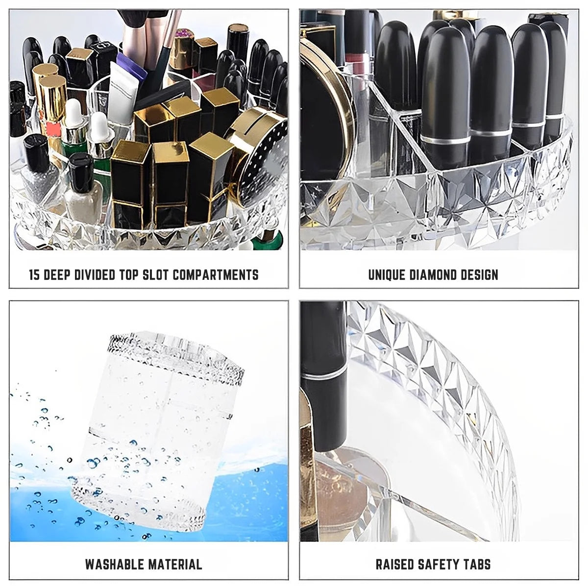 3 Tiers Rotating Makeup Organizer with Compartment 360° Spinning Makeup Stand Reusable Spinning Storage Display Case Clear