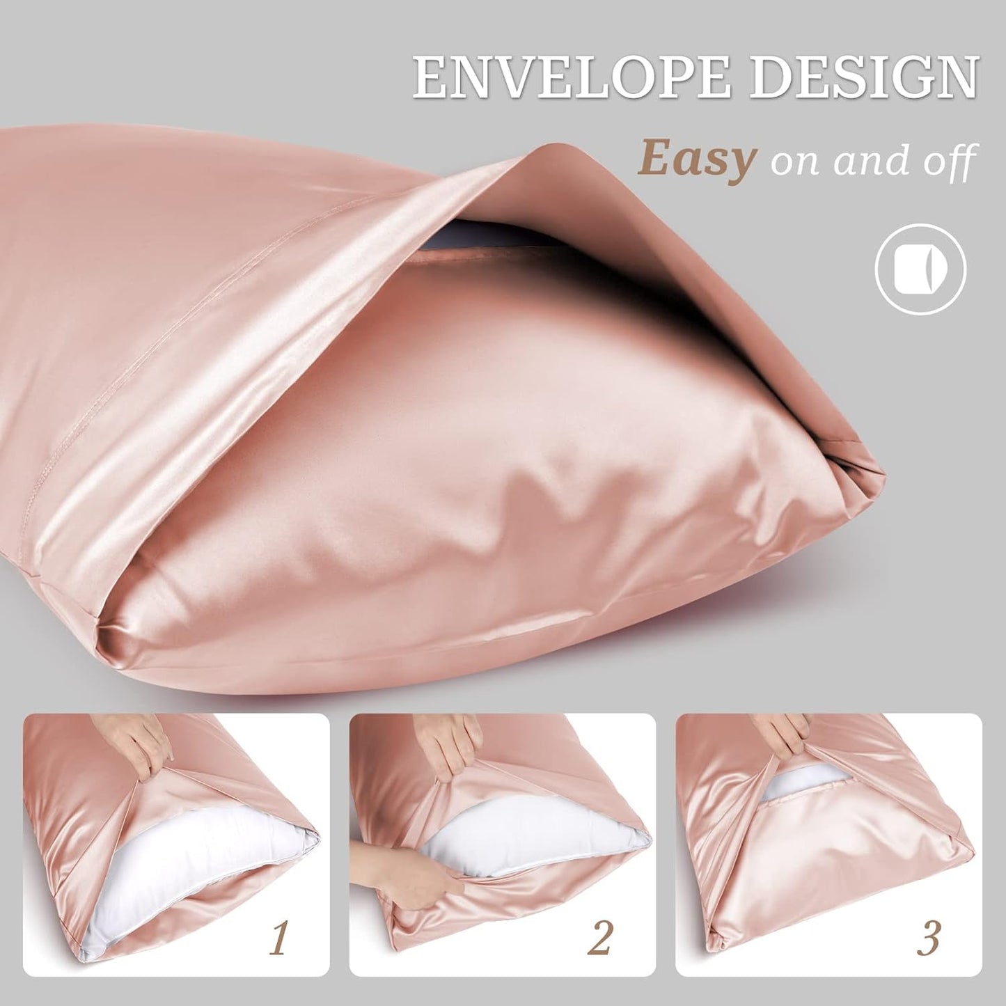 Silky Satin Pillowcase for Hair and Skin with Envelope Closure Cool and Easy to Wash, Standard Size 20X26 Inches Pack of 2 - Light Plum