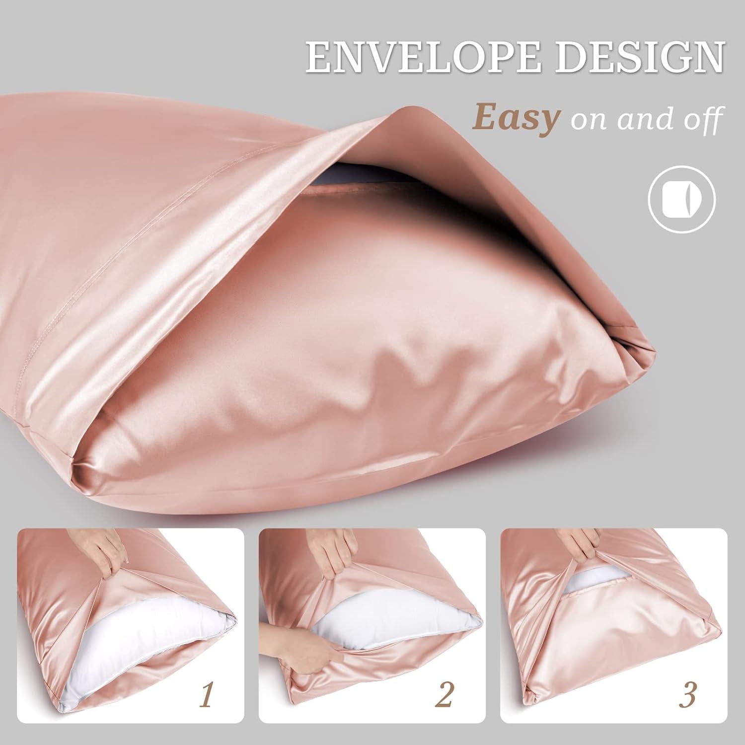Silky Satin Pillowcase for Hair and Skin with Envelope Closure Cool and Easy to Wash, Standard Size 20X26 Inches Pack of 2 - Light Plum