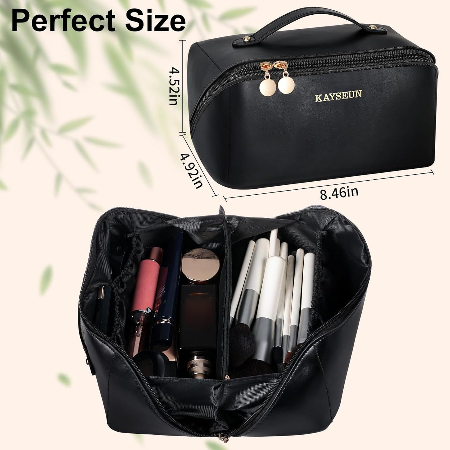 Upgrade Travel Makeup Bag,Large Capacity Cosmetic Bags for Women,Waterproof Portable Pouch Open Flat Toiletry Bag Make up Organizer with Divider and Handle -Black