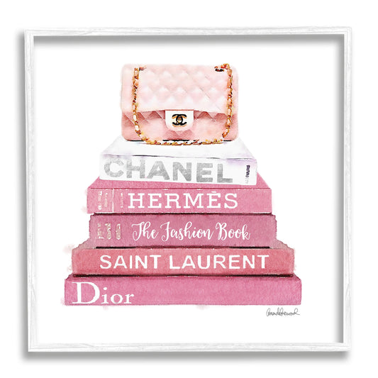 Pink Book Stack Fashion Handbag, 24 X 24,Design by Amanda Greenwood