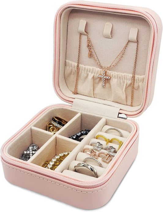 Travel Jewelry Box, Lightweight and Easy to Carry Small Jewelry Box for Earrings Rings Necklace Bracelet, Travel Jewelry Case for Women Girls, Jewelry Travel Organizer for Gifts (Pink)