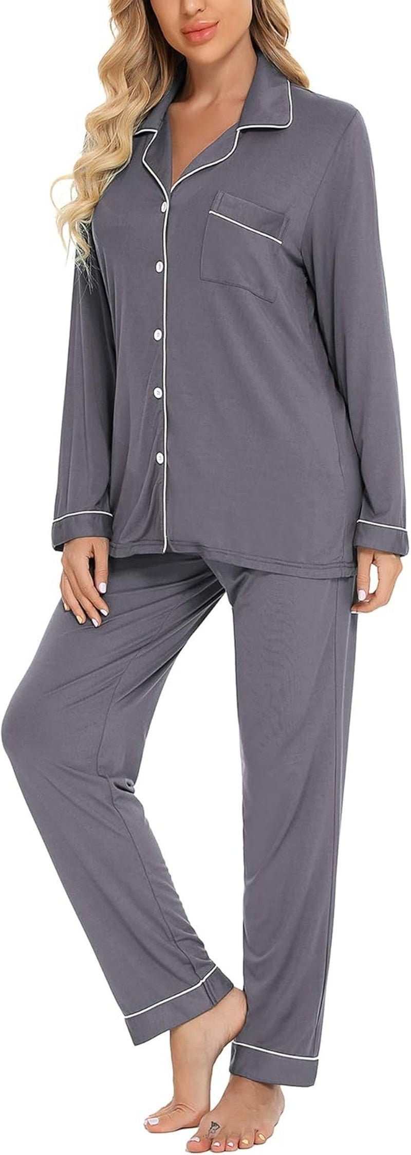 Pajamas Set for Women Long Sleeve Sleepwear Soft Button down Shirt with Long Pants Pj Lounge Sets S-XXL