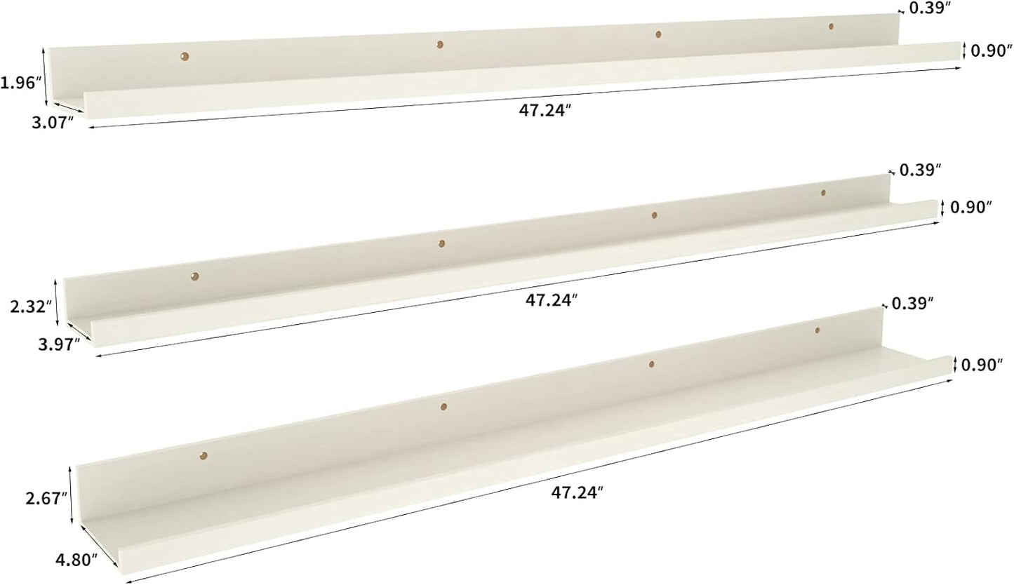 47 Inch Floating Shelves Wall Mounted Set of 3, Long Picture Ledge Shelf for Living Room Bathroom Bedroom Kitchen Office, Creamy White