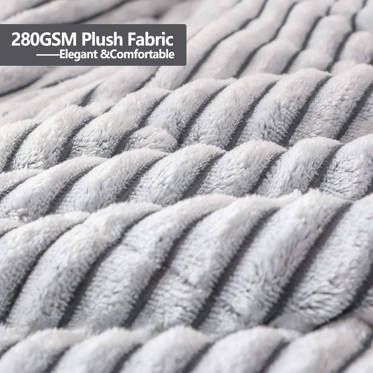 Sherpa Weighted Blanket 15 Pounds, Plush Fleece Minky 15 Lb Weighted Blankets Adult,60X80Queen Weighted Blanket 15 Lbs for Queen/King Size Bed with Grey White Strip, Soft Weighted Throw Blanket