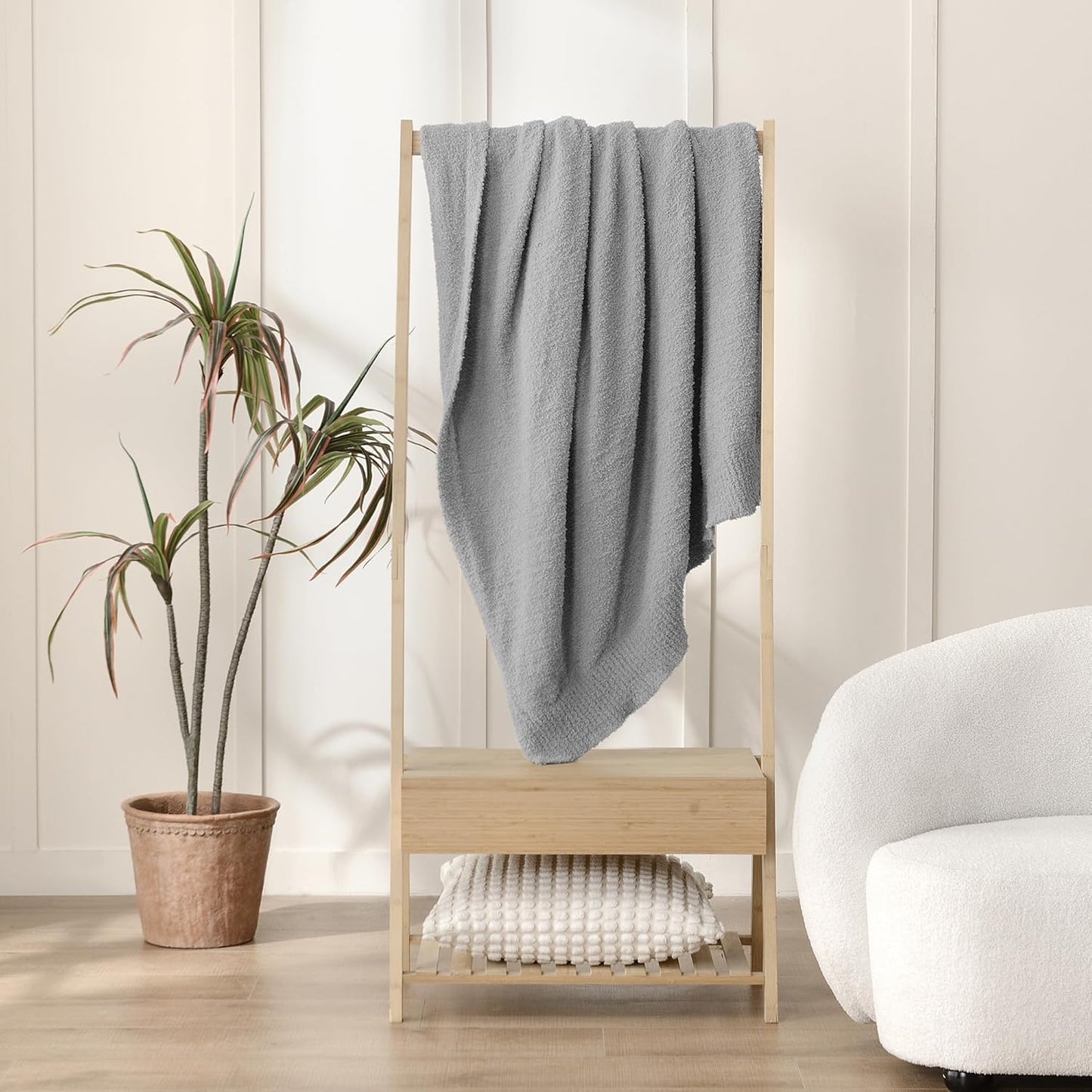 Grey Knit Throw Blanket Knitted Boucle Blankets Decorative Soft Fuzzy Throw Bed Blanket for Women Couch 50X60 Inches Grey
