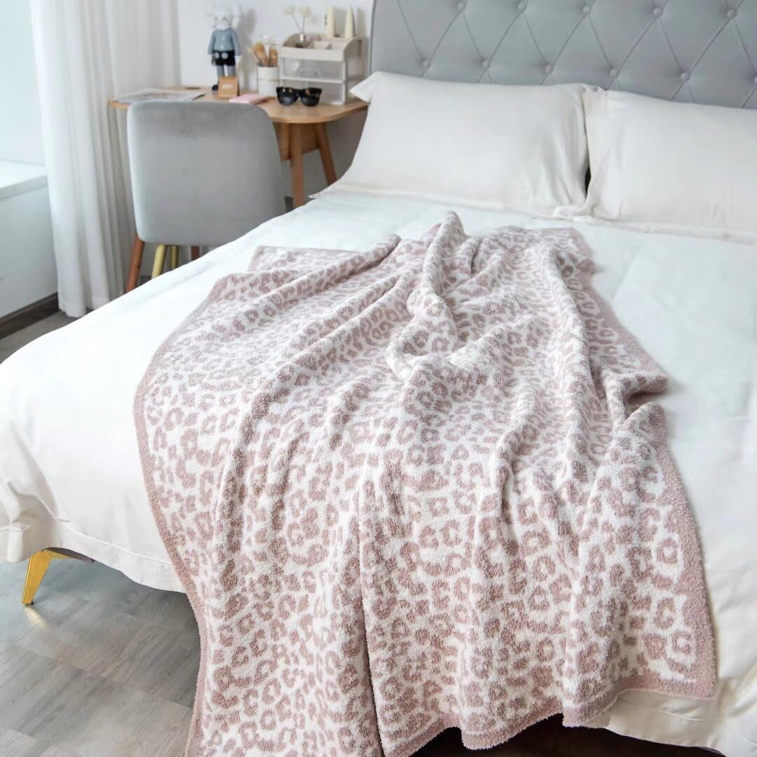 Ultra Soft Leopard Throw Blanket for Couch, Lightweight Warm Fluffy Reversible Cream Cheetah Throw Blanket for Sofa Bed Decor, Beige