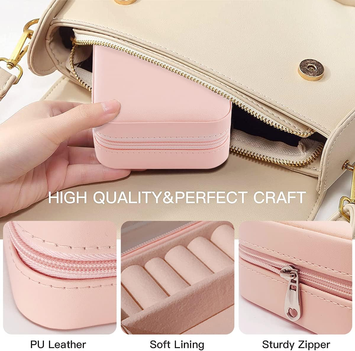 Travel Jewelry Box, Lightweight and Easy to Carry Small Jewelry Box for Earrings Rings Necklace Bracelet, Travel Jewelry Case for Women Girls, Jewelry Travel Organizer for Gifts (Pink)