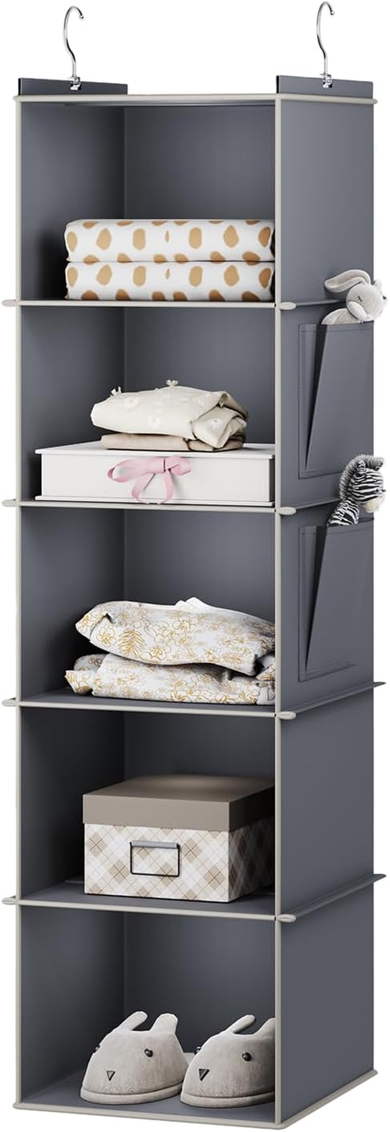 Hanging Closet Organizer, 5-Shelf Closet Hanging Storage Shelves, Grey