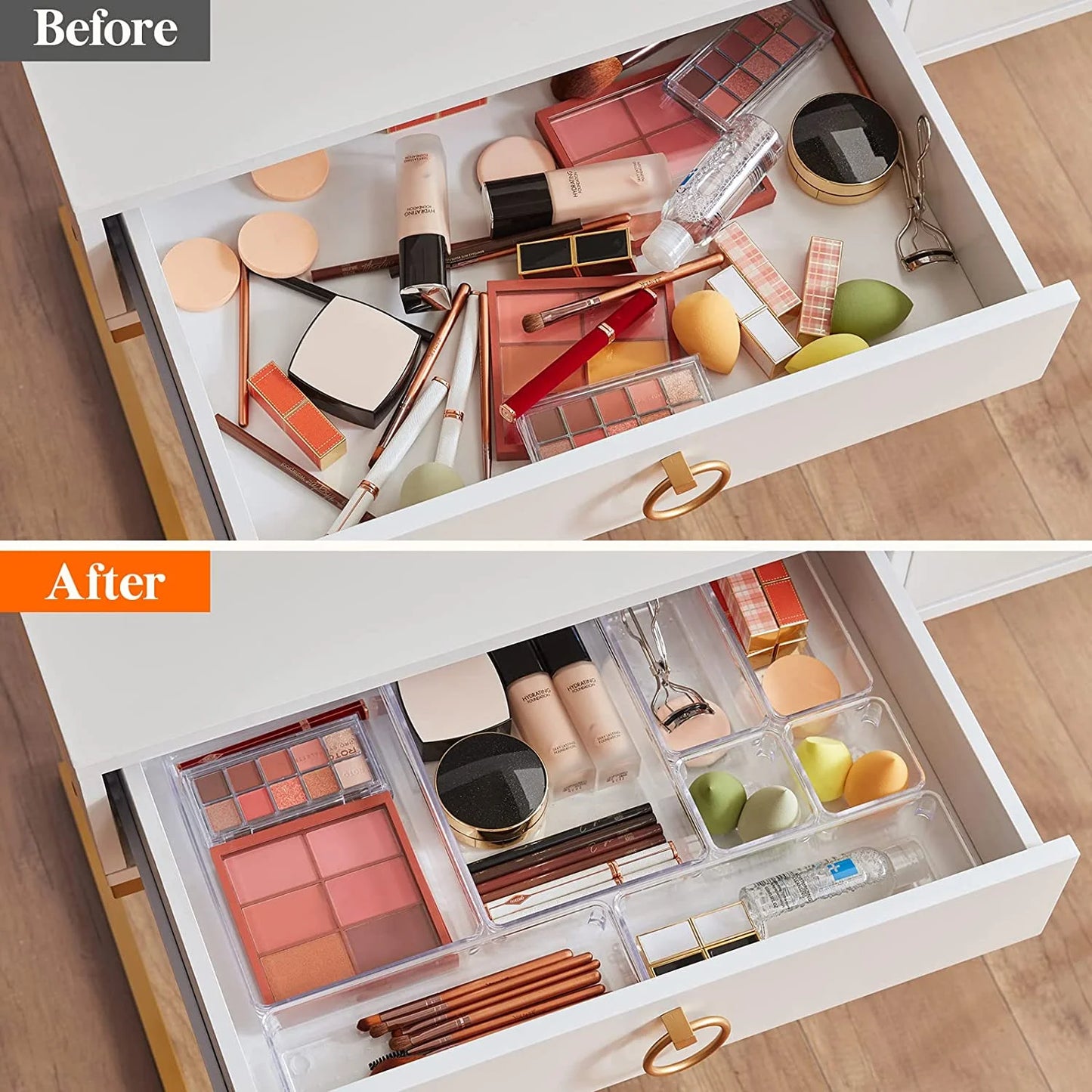 25 PCS Clear Plastic Drawer Organizer Set, 4-Size Desk Drawer Divider for Pencils, Makeup, Jewelry, Gadgets in Office, Kitchen, Bedroom, Bathroom