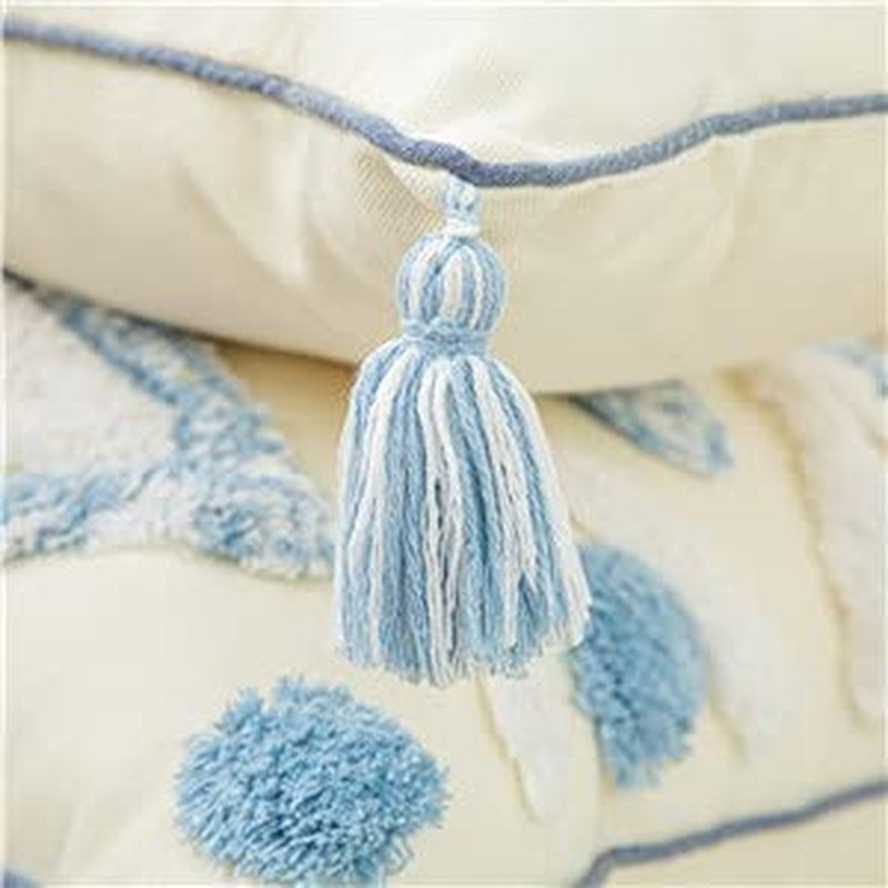 Tufted Lumbar Pillow Cover 12X20 Pillow Cover Tassels Textured Boho Pillows Decorative Throw Pillows Covers Bohemian Tribal Pillow Cases for Couch Bedroom Bed (White Cream Light Blue) -