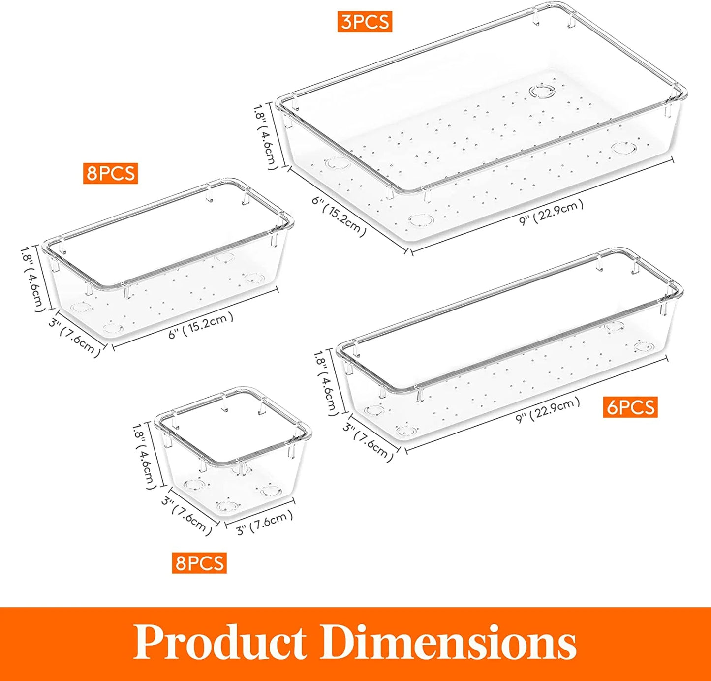 25 PCS Clear Plastic Drawer Organizer Set, 4-Size Desk Drawer Divider for Pencils, Makeup, Jewelry, Gadgets in Office, Kitchen, Bedroom, Bathroom