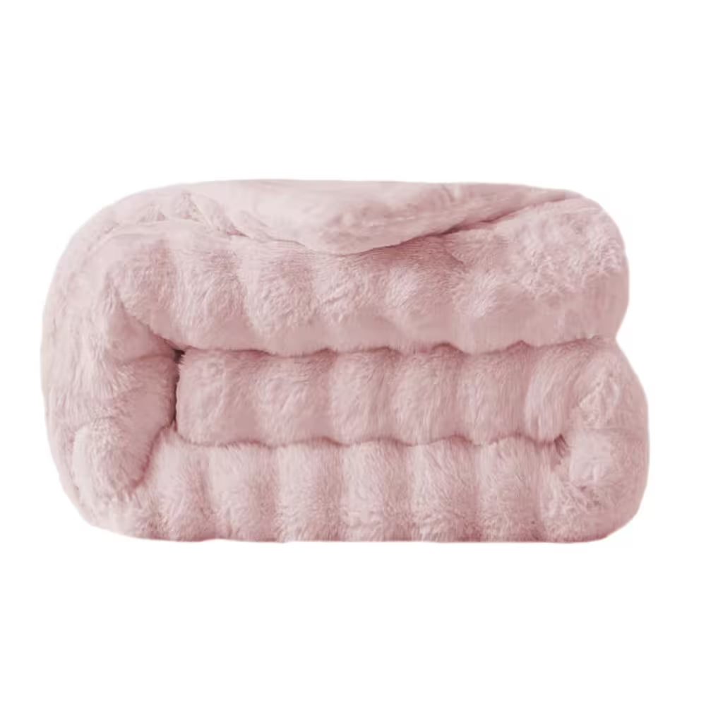 LATB Plush Soft Pink Faux Fur Throw Blanket 50 X 60 In. Fluffy Blanket