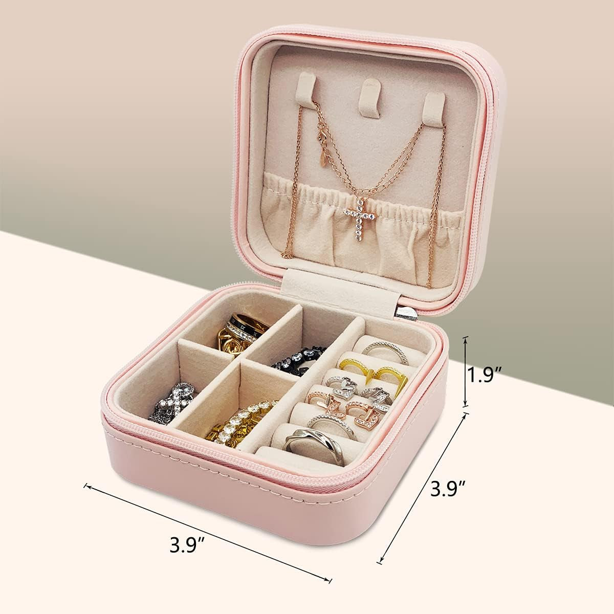 Travel Jewelry Box, Lightweight and Easy to Carry Small Jewelry Box for Earrings Rings Necklace Bracelet, Travel Jewelry Case for Women Girls, Jewelry Travel Organizer for Gifts (Pink)