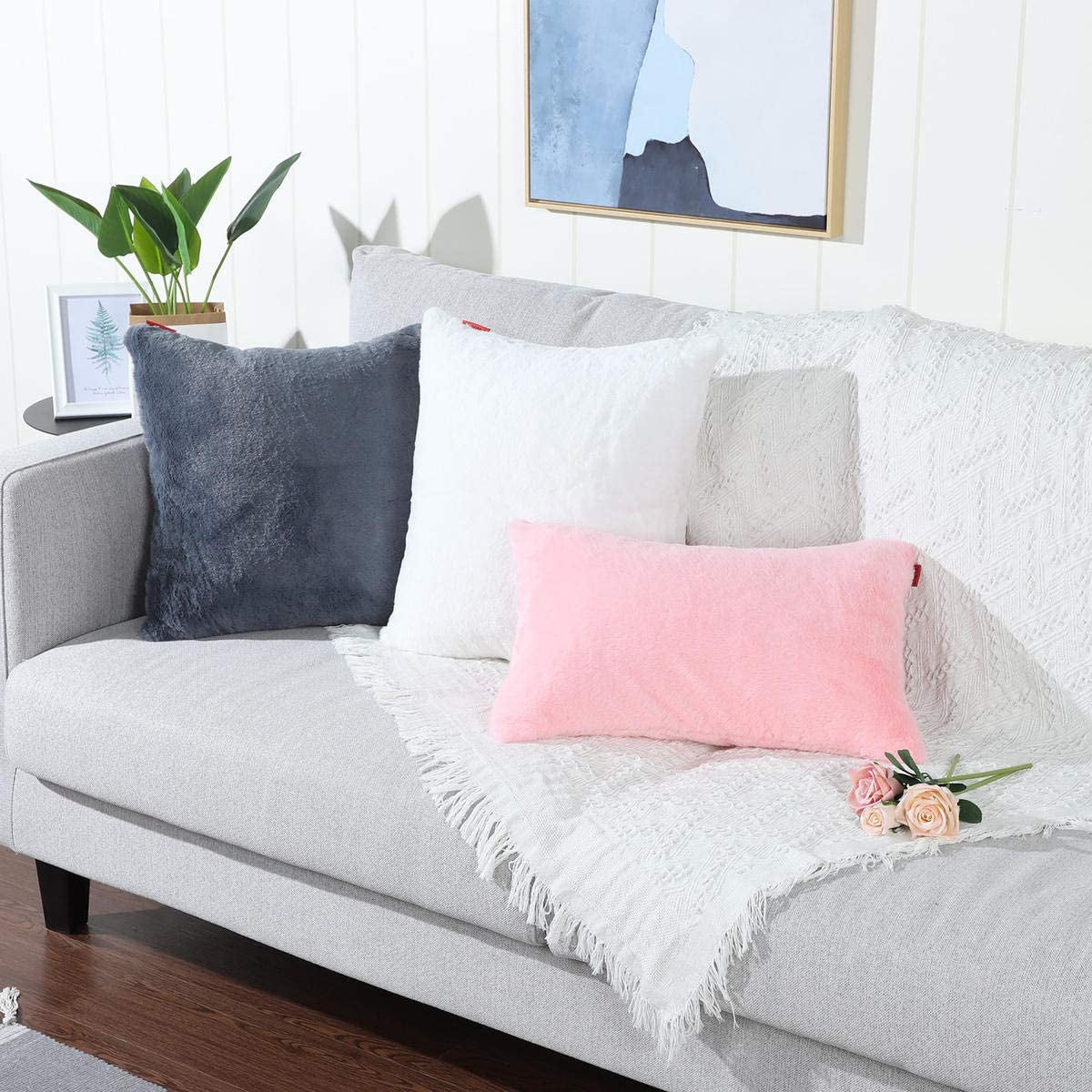 Pack of 2 Pink Faux Fur Fuzzy Cozy Soft Decorative Throw Pillow Covers Set Cushion Cases Pillowcases for Sofa Bedroom Car 20X20 Inches