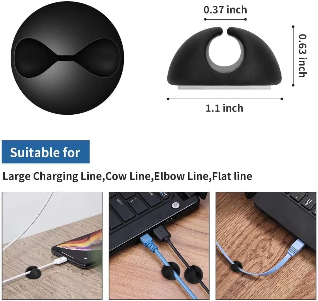 8 Pack Adhesive Cable Clips, Cable Cord Holder Organizer Management System for Desk, Wire Clips for All Your Computer, Electrical, Charging or Mouse Cord, Black
