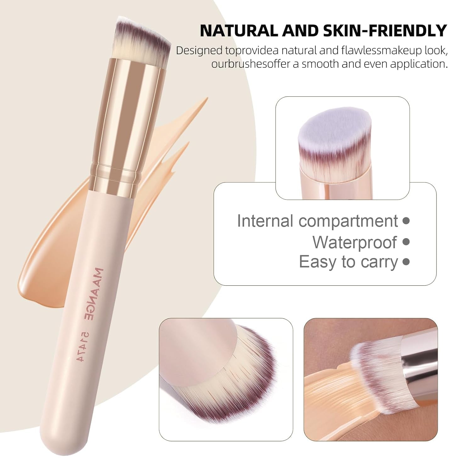 Makeup Brush Set 15 Pcs Makeup Tool Set Premium Synthetic Foundation Powder Concealers Eye Shadows Blush Brush Set with Makeup Brushes Bag (Beige)