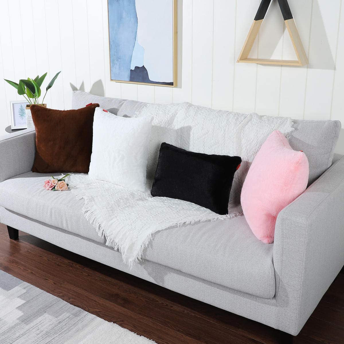 Pack of 2 Pink Faux Fur Fuzzy Cozy Soft Decorative Throw Pillow Covers Set Cushion Cases Pillowcases for Sofa Bedroom Car 20X20 Inches