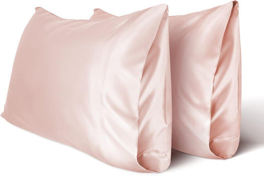 Silky Satin Pillowcase for Hair and Skin with Envelope Closure Cool and Easy to Wash, Standard Size 20X26 Inches Pack of 2 - Light Plum