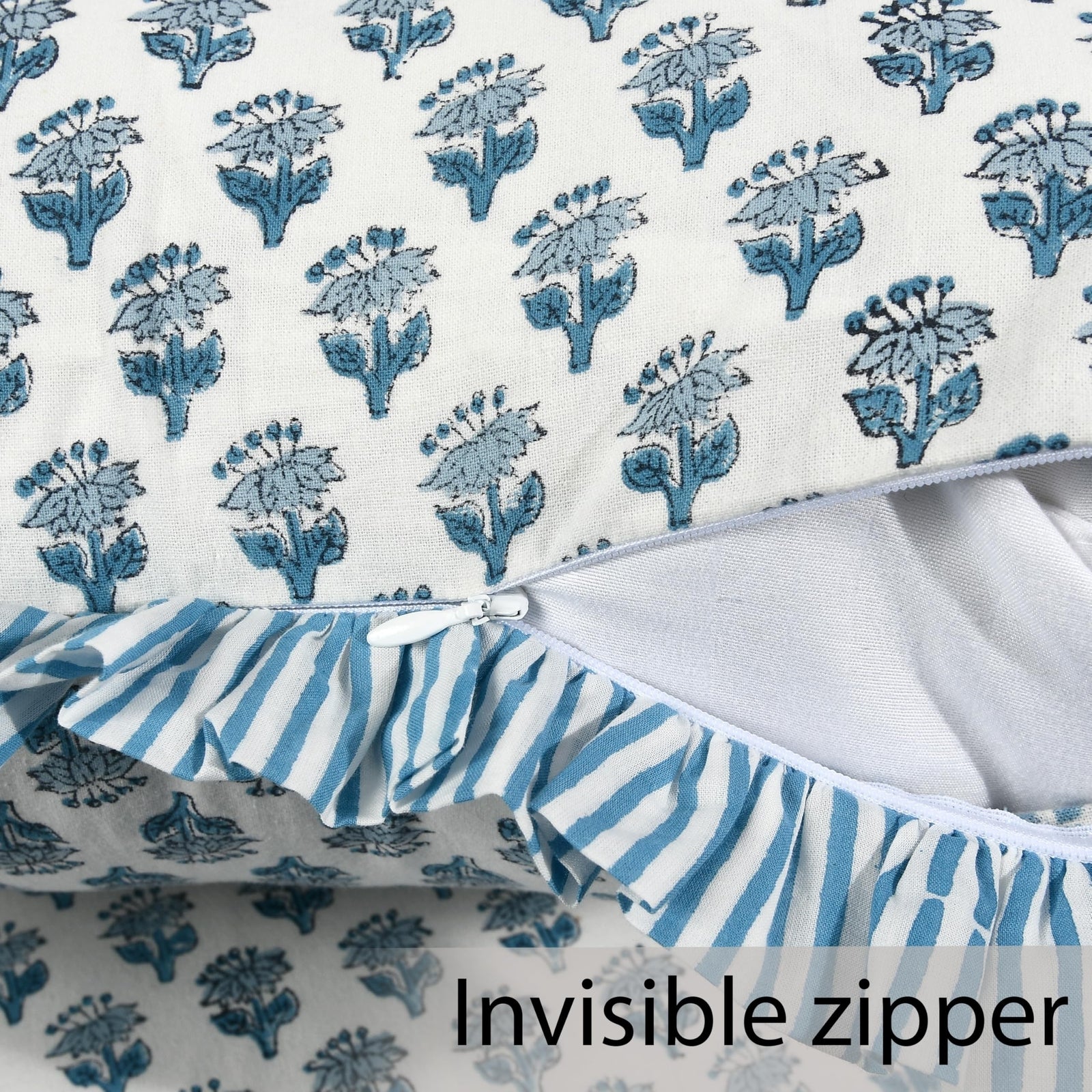 CPC Apatite Blue Ruffle Throw Pillow Covers for Couch, 20X20 Inch Cotton Stri...