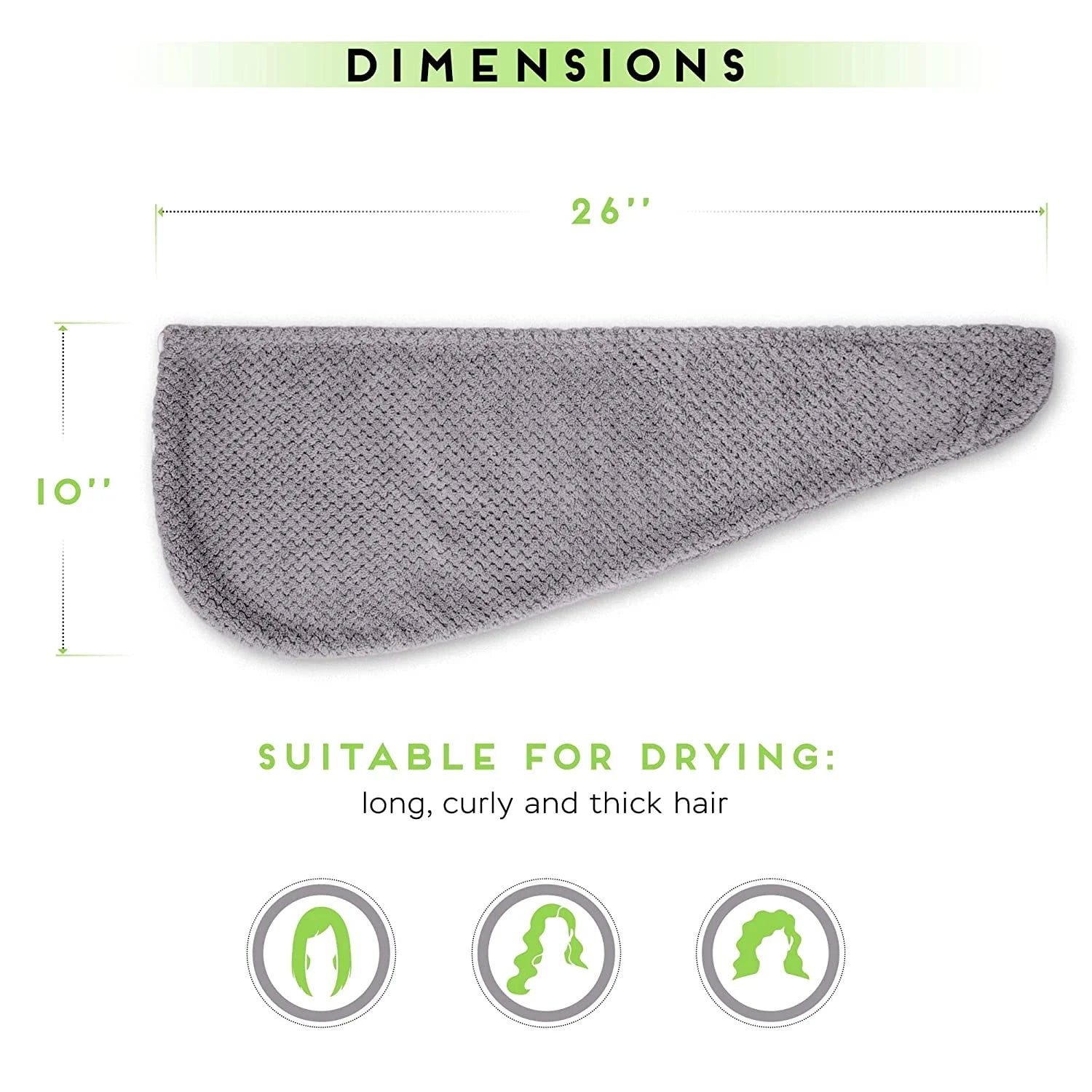 Microfiber Hair Towel for All Hair Style, 2 Pack Super-Absorbent & Quick Drying Hair Towels - Perfect for Women, Men and Kids (Gray)