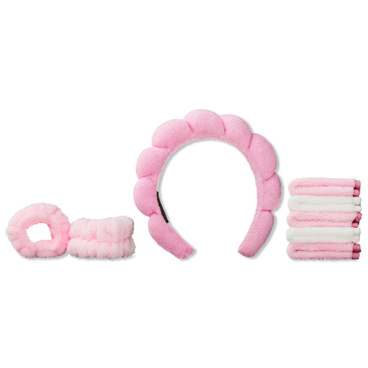 8-Piece Beauty Set, with Spa Headband, Wrist Bands, and 5 Face Cloths.