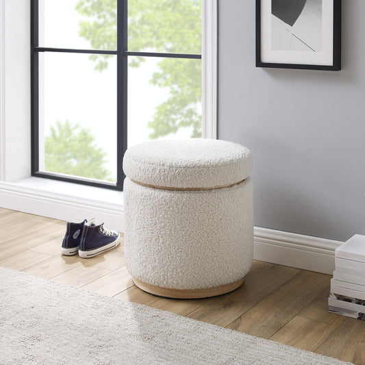Primrose Faux Sherpa Storage Ottoman, Natural