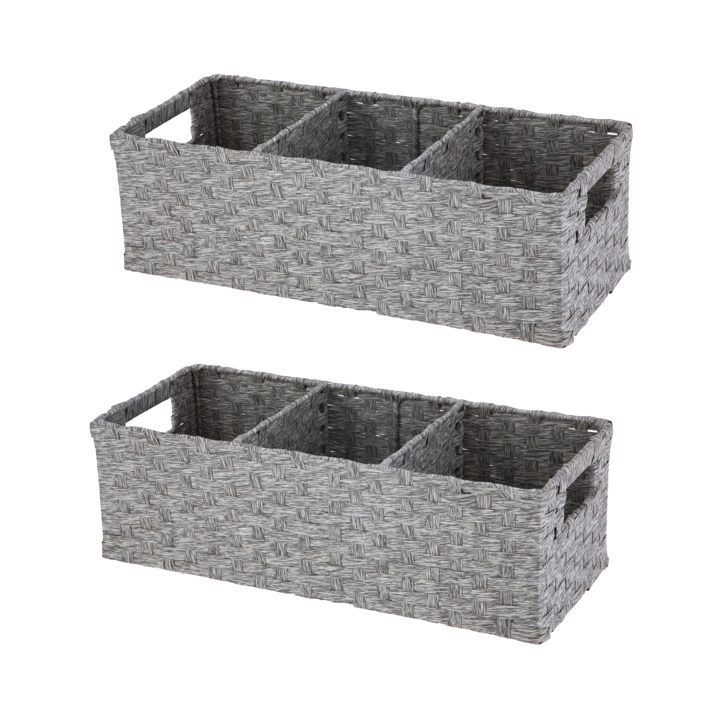 3-Compartment Storage Basket Set with Handles, Set of 2
