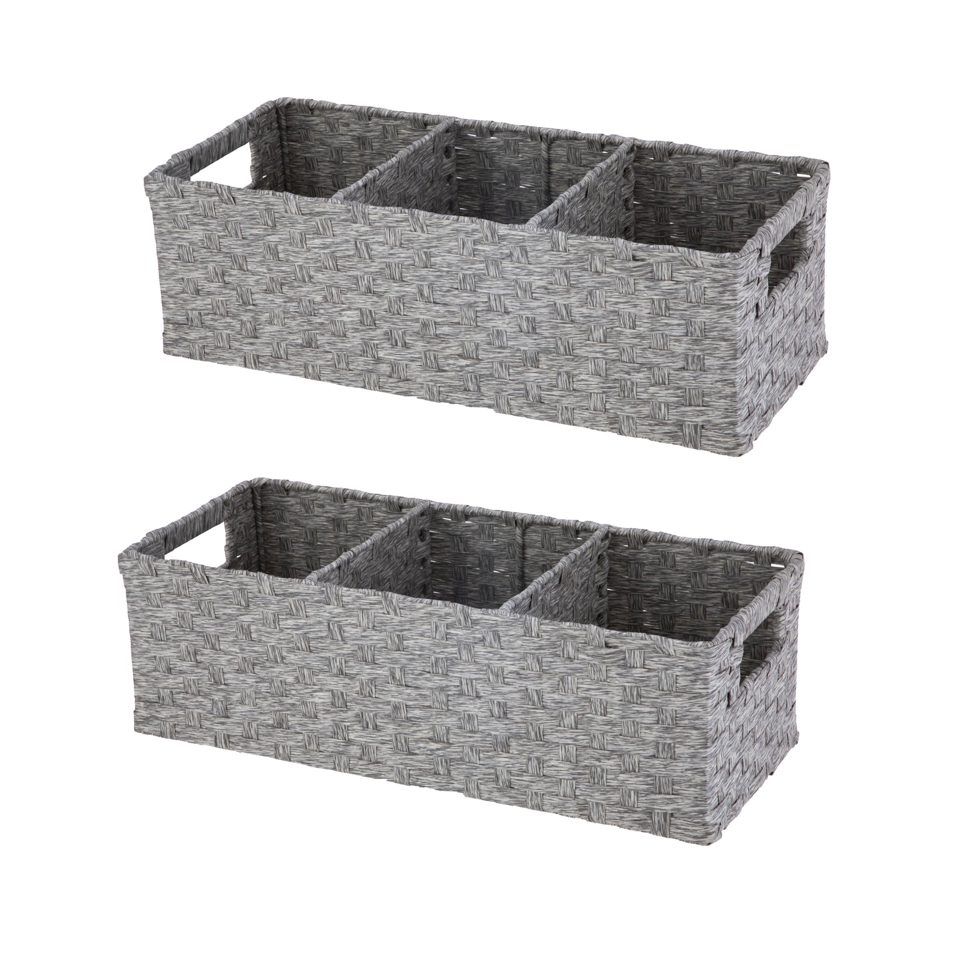 3-Compartment Storage Basket Set with Handles, Set of 2