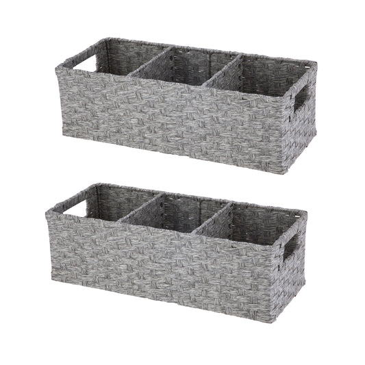 3-Compartment Storage Basket Set with Handles, Set of 2