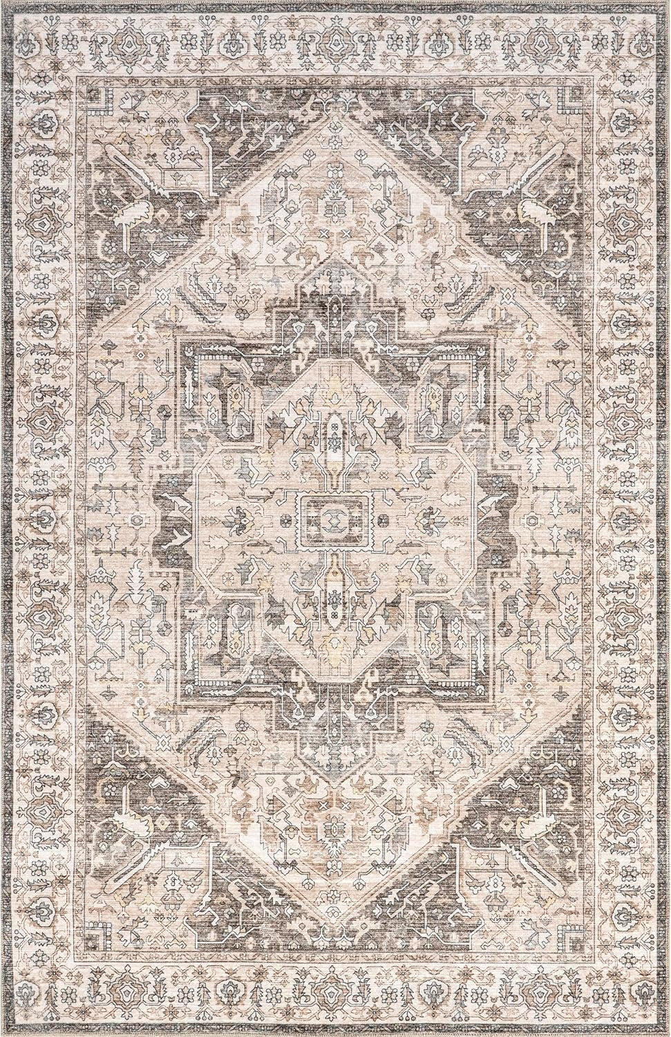 4' X 6' Spinclean Machine Washable Stain-Resistant Area Rug with Non Slip Backing, Low Profile for Living Room, Bedroom, and Dining Room, Brielle Grey/Tan