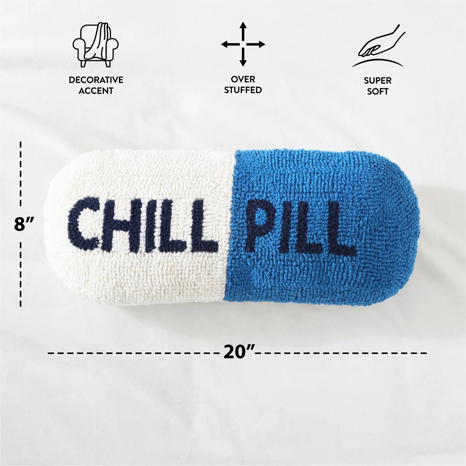 20" X 8" Chill Pill Decorative Pillow, Vanilla and Cobalt Blue