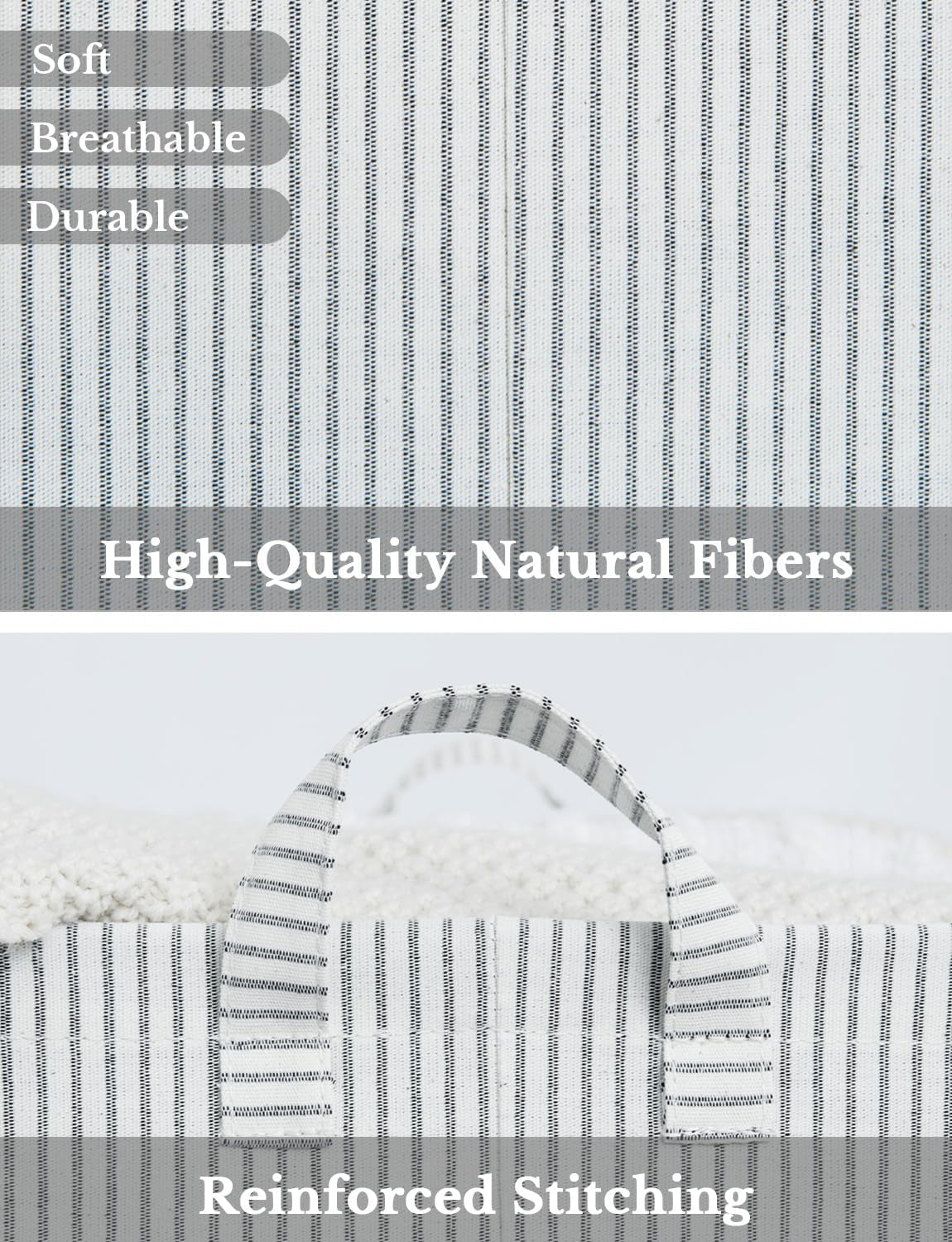 Storage Bins, Shelves Baskets for Organizing, Fabric Closet Organizers with Handles, Metal Frame, Gray and White Stripes, 2-Pack