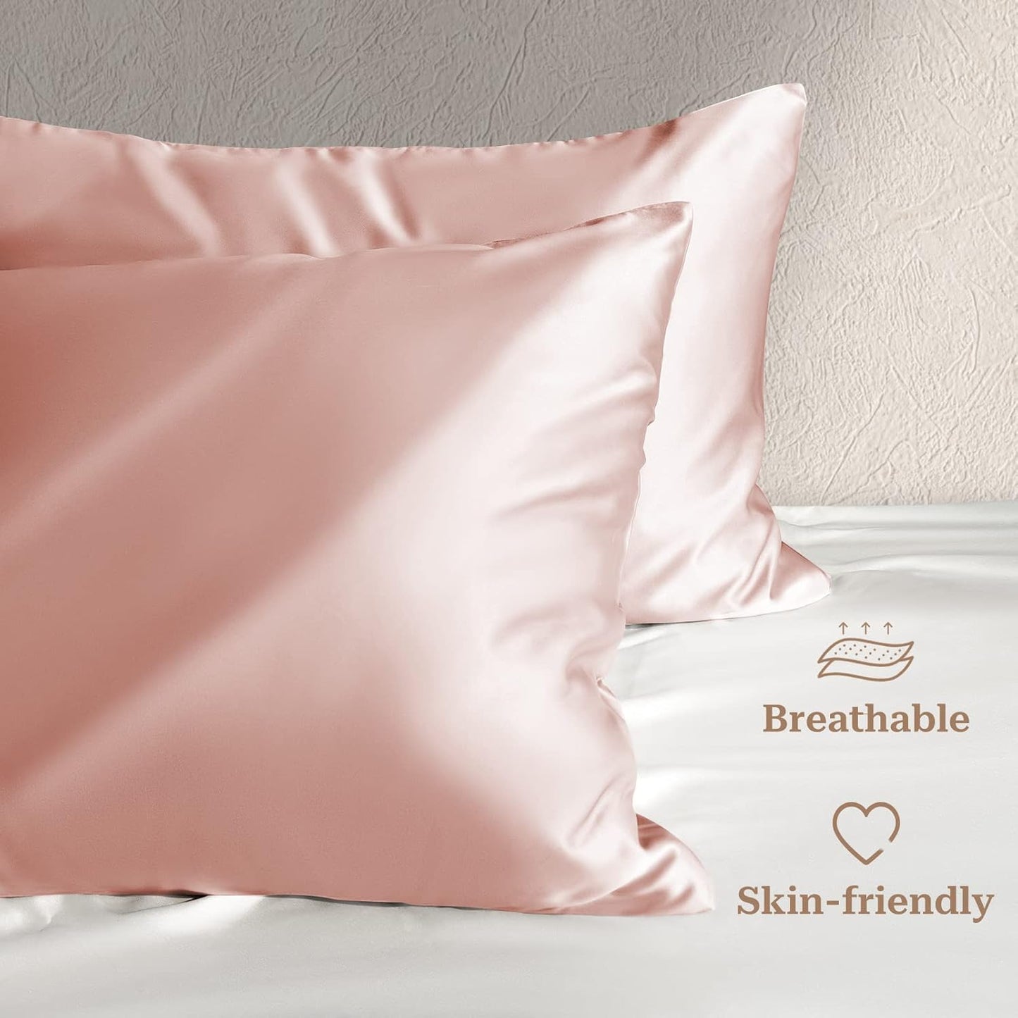 Silky Satin Pillowcase for Hair and Skin with Envelope Closure Cool and Easy to Wash, Standard Size 20X26 Inches Pack of 2 - Light Plum