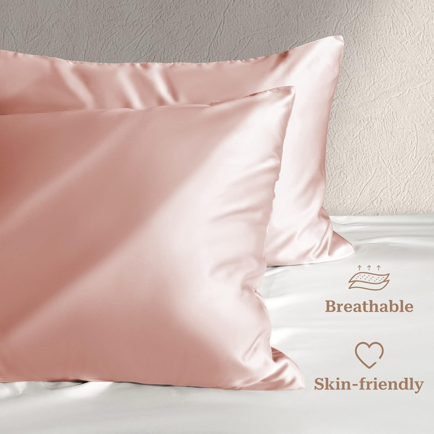 Silky Satin Pillowcase for Hair and Skin with Envelope Closure Cool and Easy to Wash, Standard Size 20X26 Inches Pack of 2 - Light Plum