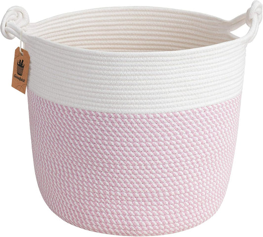 Baby Storage Basket, Pink Laundry Basket 15 X 14.2 Inches, Toy Basket for Clothes, Nursery Basket for Toys, Soft Woven Basket for Storage, Pink